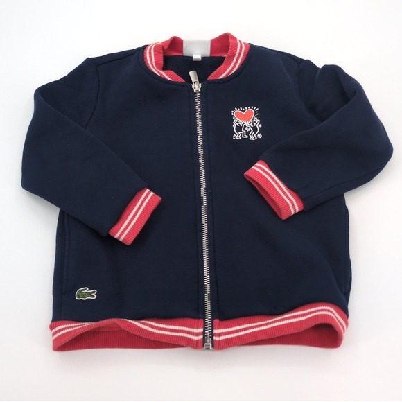Lacoste Other - Lacoste x Keith Haring Kids Jacket Sz 3 Navy Blue Full‎ Zip Varsity Bomber Heart